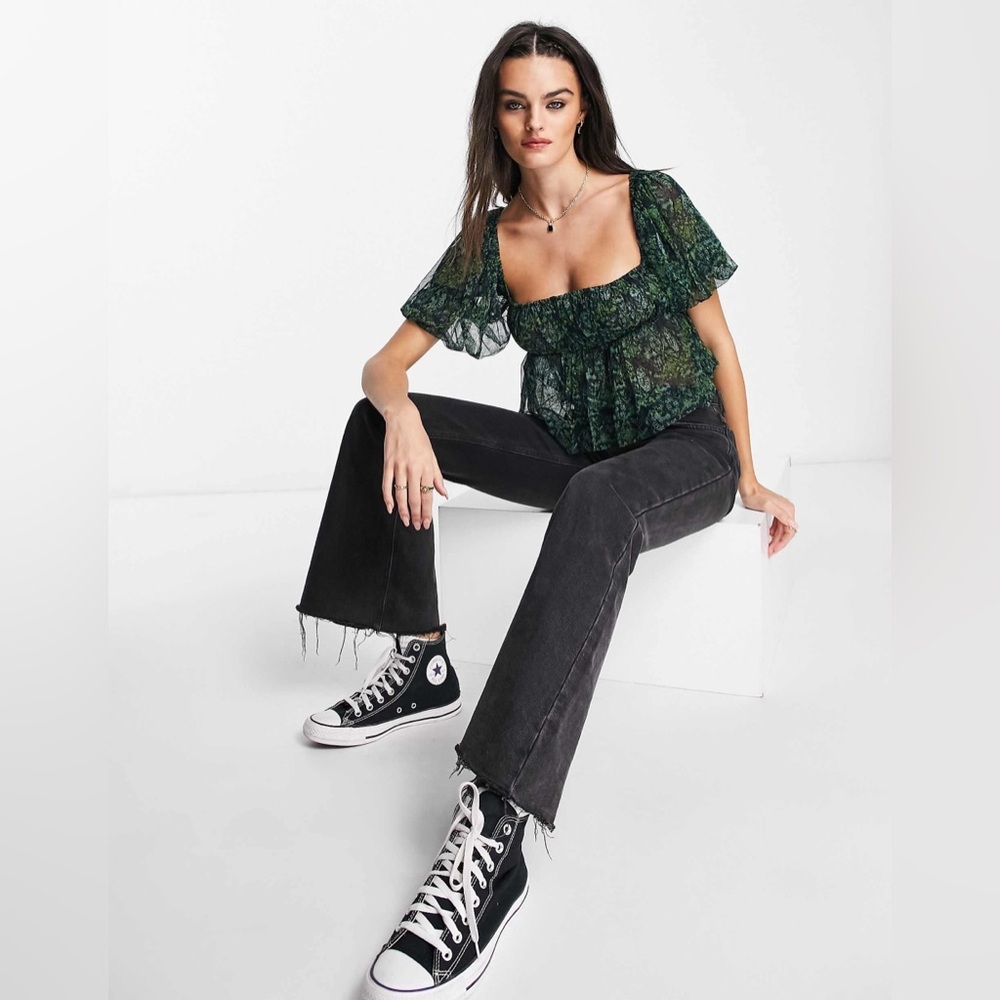 Free People Green and Blue Penelope Top | Size S | Cottagecore | Babydoll - Picture 3 of 11
